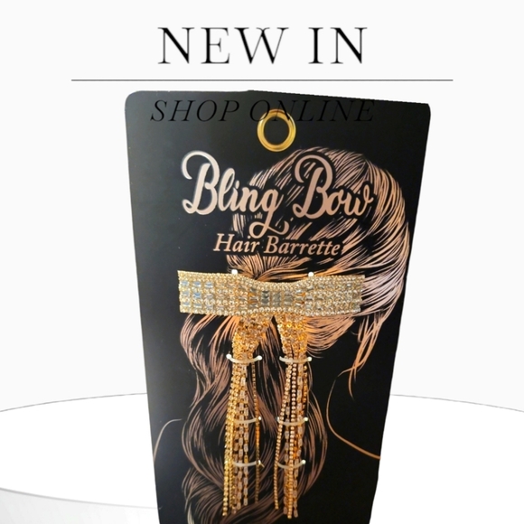 NWT Bling Bow Hair Barrette  Hair Accessory with Rhinestone & Jeweled Tassels - Picture 1 of 5